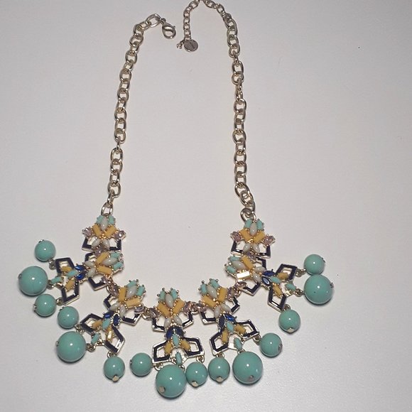 TALBOTS Mixed Media Aqua Dangle Necklace w Crystals - Picture 2 of 5
